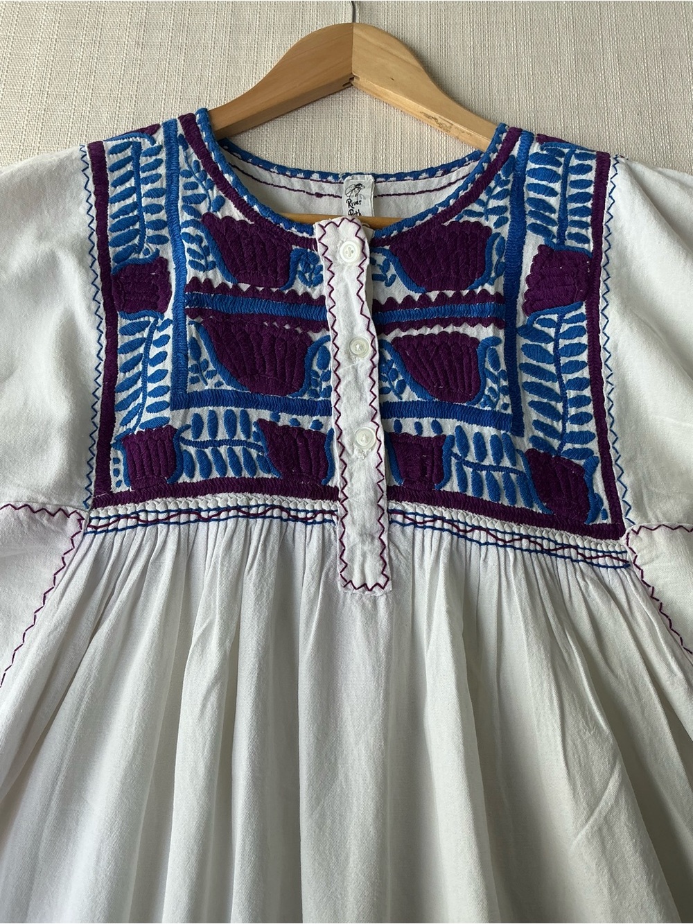 Unbranded Mexican Floral Embroidery Colorful Folk Puff Sleeve White Blouse SZ M - Picture 4 of 10